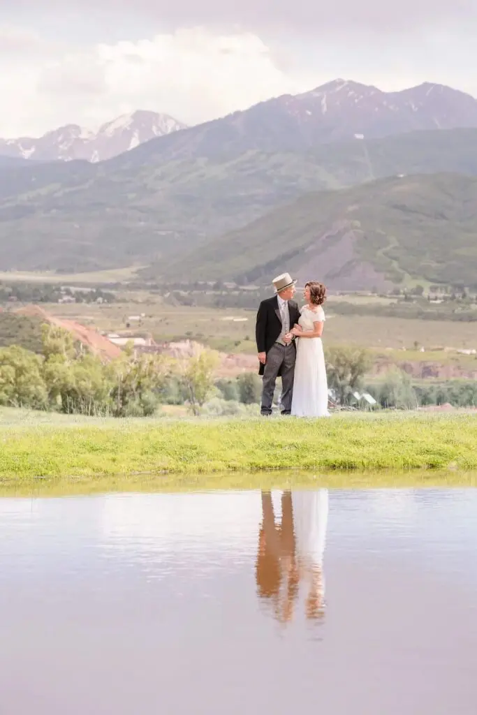 mountain wedding ceremony in Aspen Colorado with mountain views