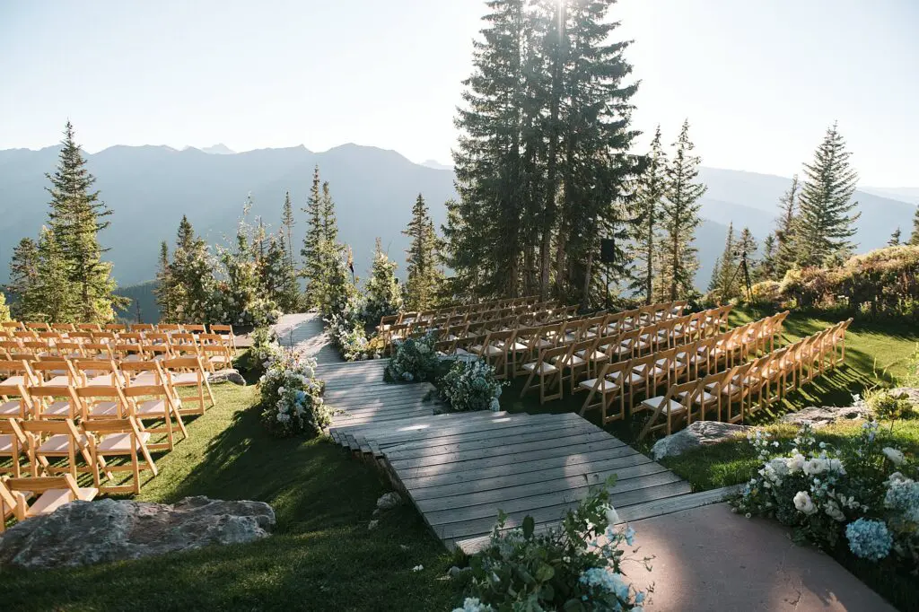 A wedding ceremony in the Aspen mountains in Colorado used in mood board guide.