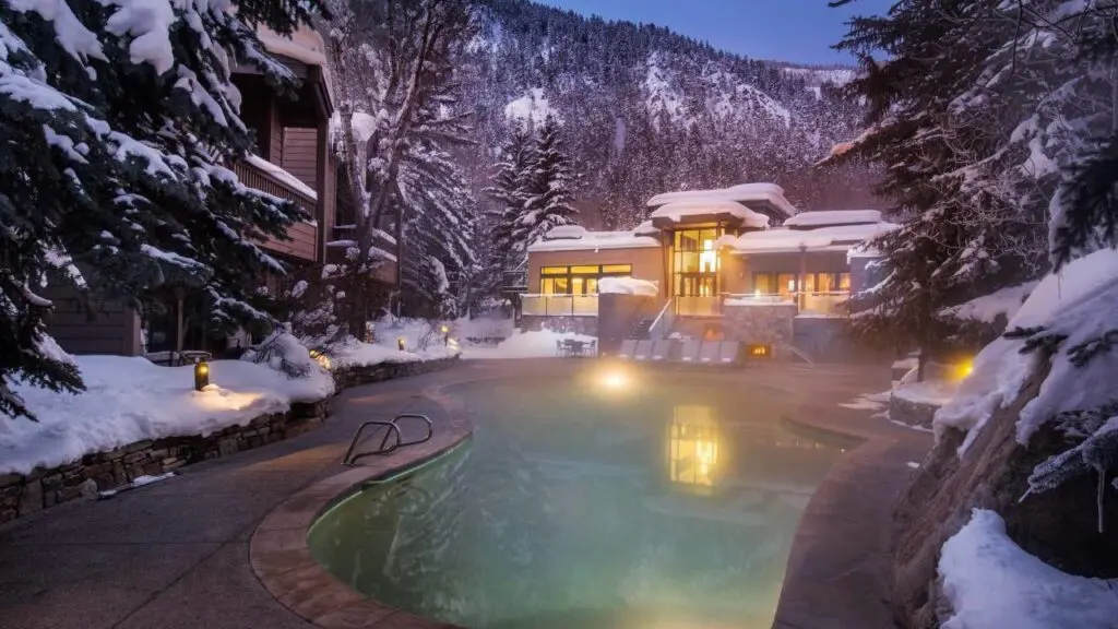 The Gant Aspen wedding venue with luxury lodge and heated pool in snowy mountain scenery