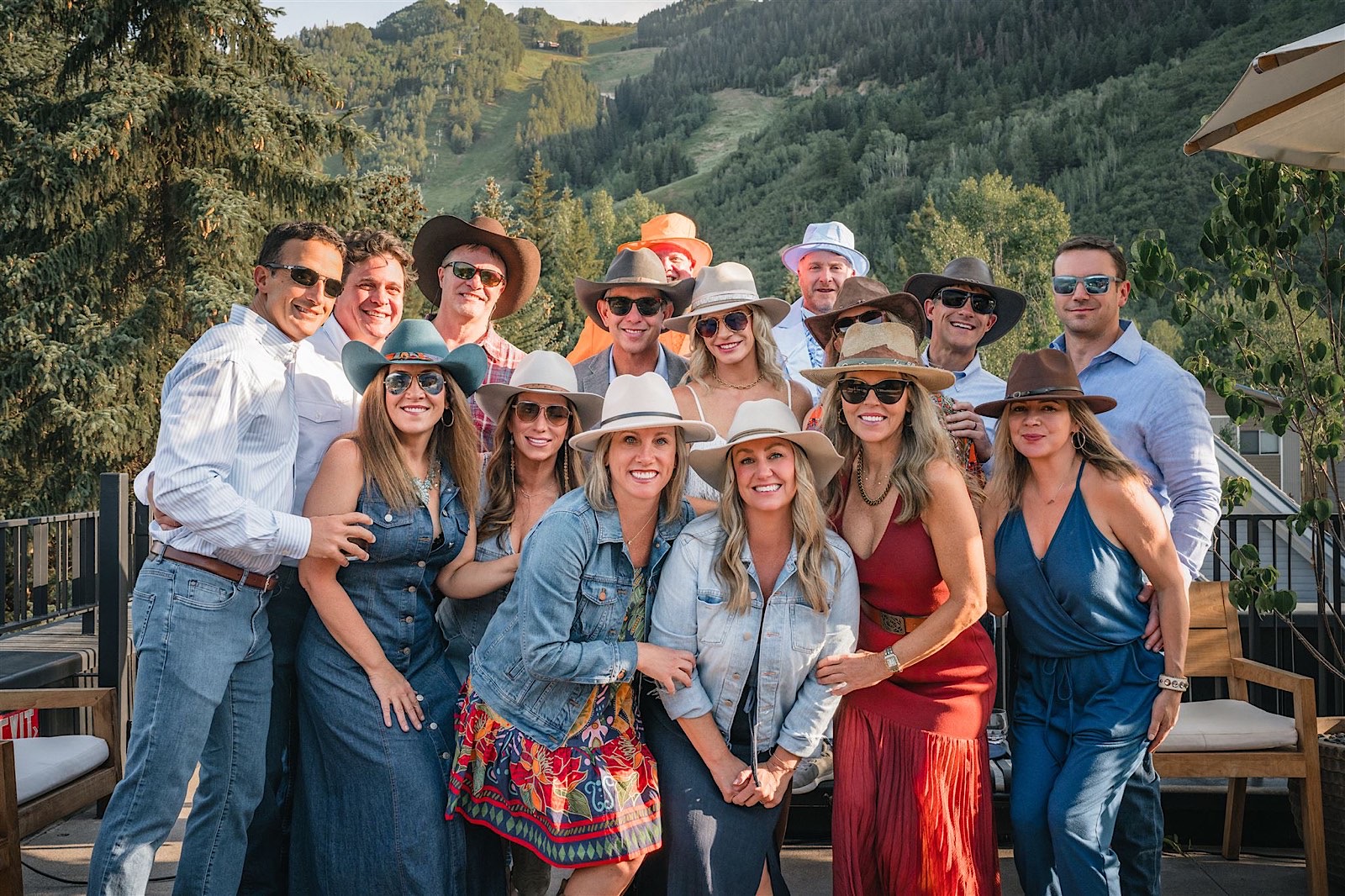 Aspen welcome party photographer capturing guests at an outdoor mountain venue